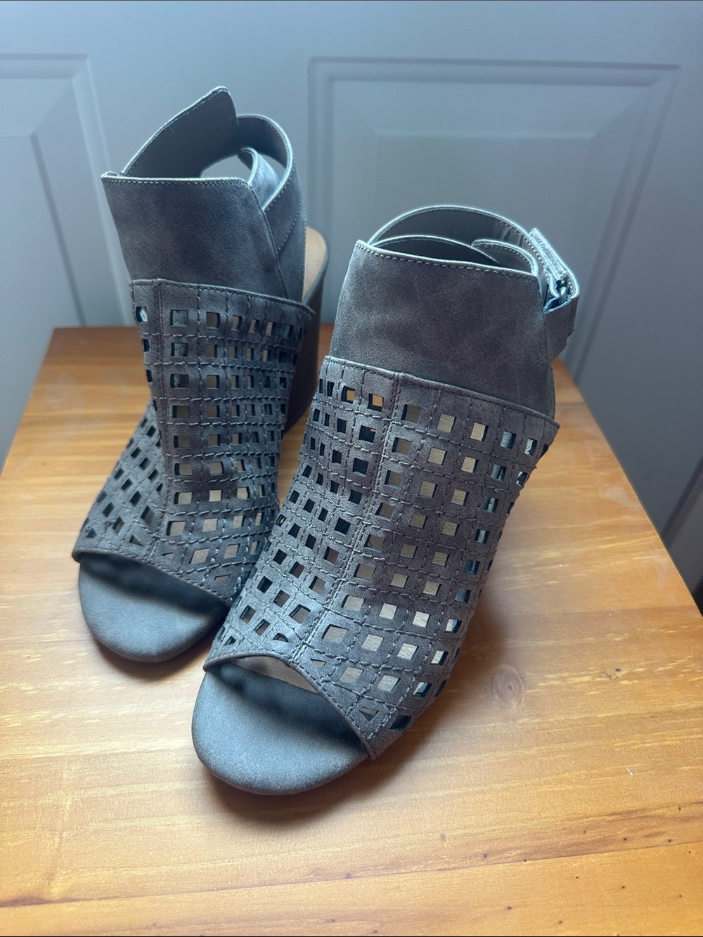 Maurices Gray Open-Toe Cutout Block Heels